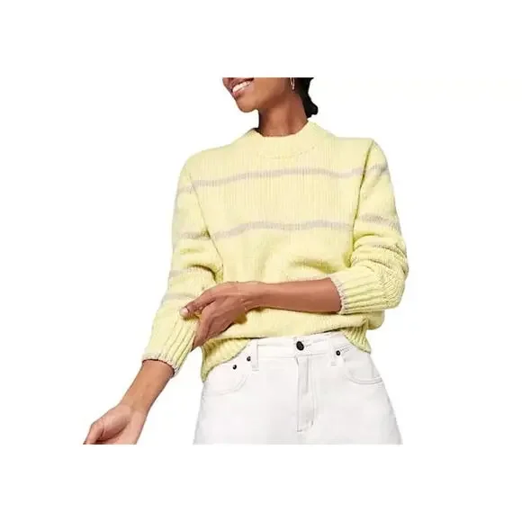 Faherty Womens Brights Limeaid Stripe Painted Cuddle Crew Chunky Sweater Sz M - Picture 1 of 4